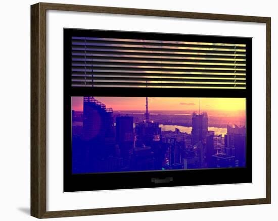 Window View with Venetian Blinds: View Buildings Manhattan at Sunset - Hudson River View-Philippe Hugonnard-Framed Photographic Print