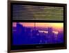 Window View with Venetian Blinds: View Buildings Manhattan at Sunset - Hudson River View-Philippe Hugonnard-Framed Photographic Print