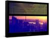 Window View with Venetian Blinds: View Buildings Manhattan at Sunset - Hudson River View-Philippe Hugonnard-Framed Stretched Canvas