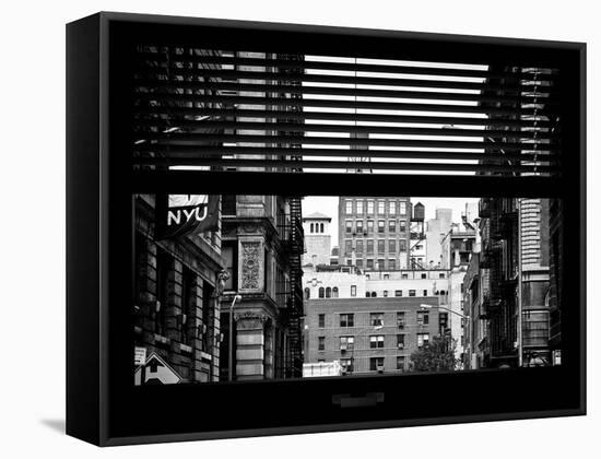 Window View with Venetian Blinds: View NYU Flag-Philippe Hugonnard-Framed Stretched Canvas