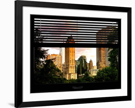 Window View with Venetian Blinds: View of Buildings along Central Park at Sunset-Philippe Hugonnard-Framed Photographic Print