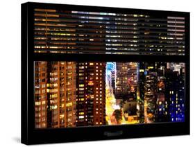 Window View with Venetian Blinds: View of Buildings on the 42nd Street in Times Square by Night-Philippe Hugonnard-Stretched Canvas