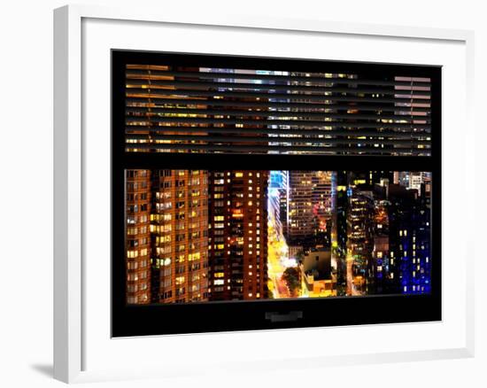 Window View with Venetian Blinds: View of Buildings on the 42nd Street in Times Square by Night-Philippe Hugonnard-Framed Photographic Print