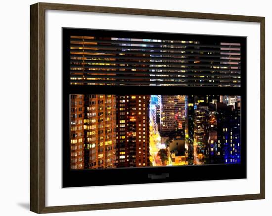 Window View with Venetian Blinds: View of Buildings on the 42nd Street in Times Square by Night-Philippe Hugonnard-Framed Photographic Print