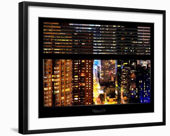 Window View with Venetian Blinds: View of Buildings on the 42nd Street in Times Square by Night-Philippe Hugonnard-Framed Photographic Print
