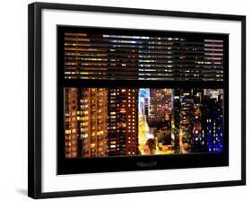 Window View with Venetian Blinds: View of Buildings on the 42nd Street in Times Square by Night-Philippe Hugonnard-Framed Photographic Print