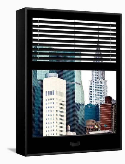 Window View with Venetian Blinds: View of the Top of the Chrysler Building-Philippe Hugonnard-Framed Stretched Canvas