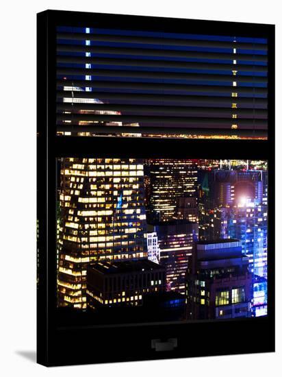 Window View with Venetian Blinds: View of theTops of Skyscrapers in Times Square - Manhattan-Philippe Hugonnard-Stretched Canvas