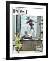 "Window Washer" Saturday Evening Post Cover, September 17,1960-Norman Rockwell-Framed Giclee Print