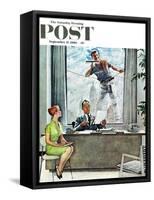 "Window Washer" Saturday Evening Post Cover, September 17,1960-Norman Rockwell-Framed Stretched Canvas