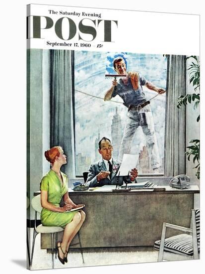 "Window Washer" Saturday Evening Post Cover, September 17,1960-Norman Rockwell-Stretched Canvas