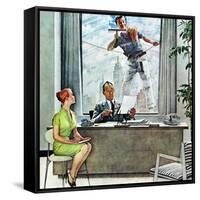 "Window Washer", September 17,1960-Norman Rockwell-Framed Stretched Canvas