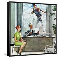 "Window Washer", September 17,1960-Norman Rockwell-Framed Stretched Canvas