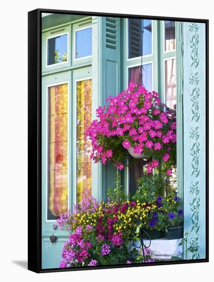 Window With Flowers, France, Europe-Guy Thouvenin-Framed Stretched Canvas