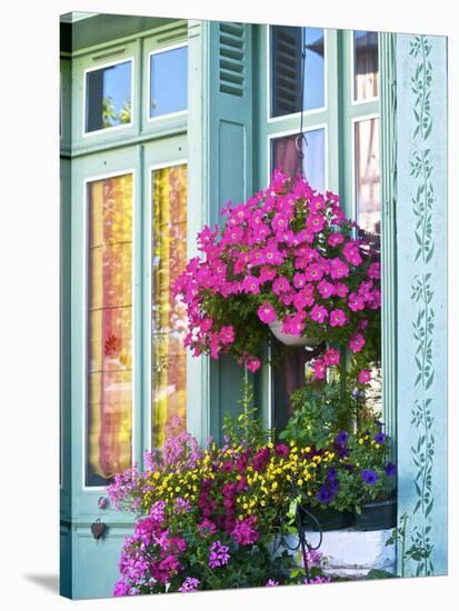 Window With Flowers, France, Europe-Guy Thouvenin-Stretched Canvas