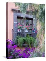 Window with Geraniums, San Miguel De Allende, Mexico-Alice Garland-Stretched Canvas