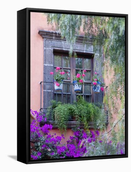 Window with Geraniums, San Miguel De Allende, Mexico-Alice Garland-Framed Stretched Canvas