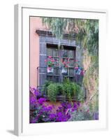 Window with Geraniums, San Miguel De Allende, Mexico-Alice Garland-Framed Premium Photographic Print