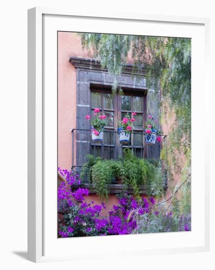 Window with Geraniums, San Miguel De Allende, Mexico-Alice Garland-Framed Premium Photographic Print