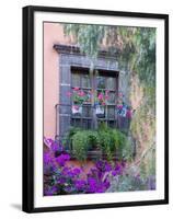 Window with Geraniums, San Miguel De Allende, Mexico-Alice Garland-Framed Premium Photographic Print