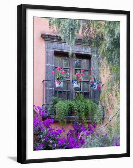 Window with Geraniums, San Miguel De Allende, Mexico-Alice Garland-Framed Premium Photographic Print