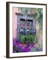 Window with Geraniums, San Miguel De Allende, Mexico-Alice Garland-Framed Premium Photographic Print