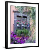 Window with Geraniums, San Miguel De Allende, Mexico-Alice Garland-Framed Premium Photographic Print