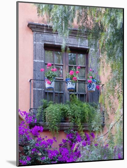 Window with Geraniums, San Miguel De Allende, Mexico-Alice Garland-Mounted Photographic Print