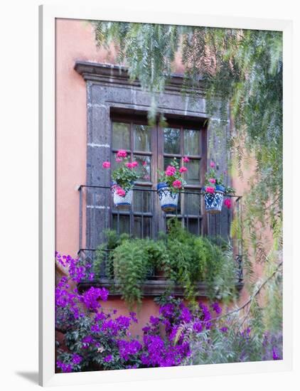 Window with Geraniums, San Miguel De Allende, Mexico-Alice Garland-Framed Photographic Print