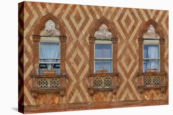 Windows and Brick Design Old Building, Venice, Italy-Darrell Gulin-Stretched Canvas