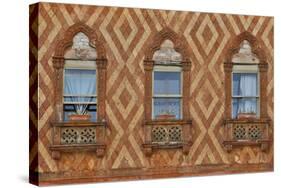 Windows and Brick Design Old Building, Venice, Italy-Darrell Gulin-Stretched Canvas