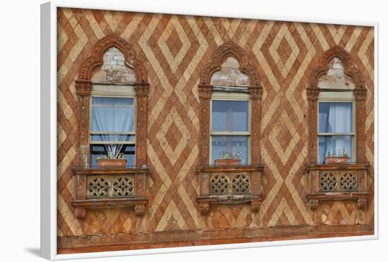 Windows and Brick Design Old Building, Venice, Italy-Darrell Gulin-Framed Photographic Print