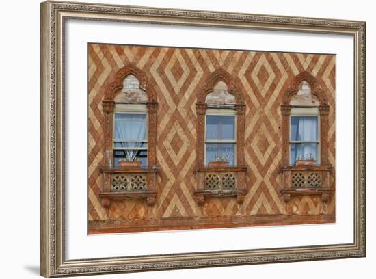 Windows and Brick Design Old Building, Venice, Italy-Darrell Gulin-Framed Photographic Print