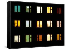 Windows at Night - Building Lights-pzAxe-Framed Stretched Canvas