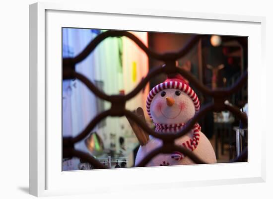 Windowshop rue Daguerre in Paris (14th arrondissement). December 2012-Gilles Targat-Framed Photographic Print