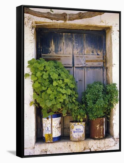 Windowsill, Paleohora, Crete, Greece-Peter Ryan-Framed Stretched Canvas