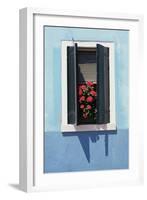 Windowwith Venetian Blinds and Shutters on Blue Wall. - Burano, Venice-Robert ODea-Framed Photographic Print