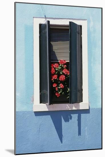 Windowwith Venetian Blinds and Shutters on Blue Wall. - Burano, Venice-Robert ODea-Mounted Photographic Print