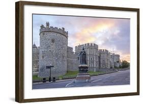 Windsor Castle and Statue of Queen Victoria at Sunrise, Windsor, Berkshire, England-Charlie Harding-Framed Photographic Print