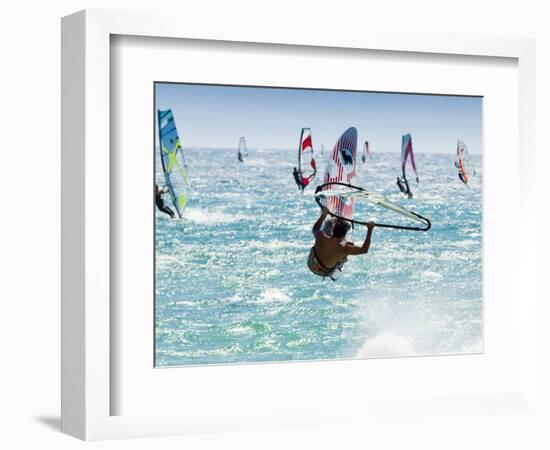 Windsurfer, Jump, Bolonia, Near Tarifa, Andalucia, Spain, Europe-Giles Bracher-Framed Photographic Print