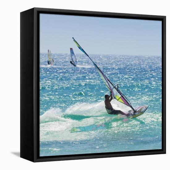 Windsurfer Riding Wave, Bonlonia, Near Tarifa, Costa de La Luz, Andalucia, Spain, Europe-Giles Bracher-Framed Stretched Canvas