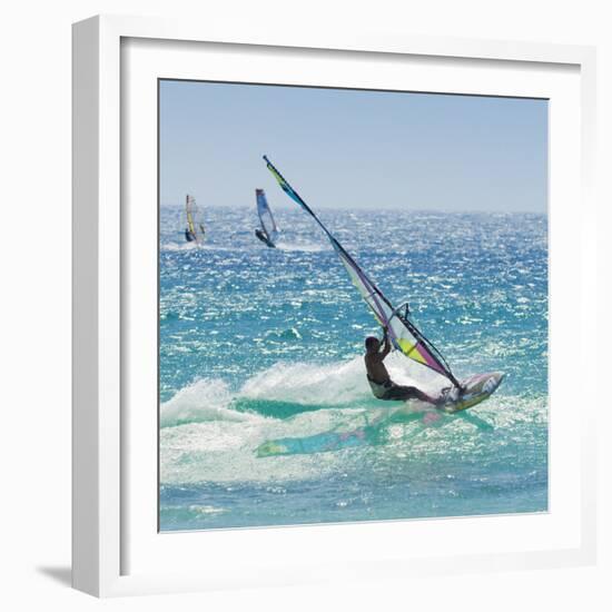 Windsurfer Riding Wave, Bonlonia, Near Tarifa, Costa de La Luz, Andalucia, Spain, Europe-Giles Bracher-Framed Photographic Print