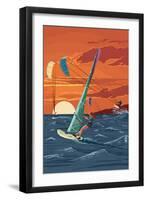 Windsurfers and Sunset-Lantern Press-Framed Art Print