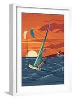 Windsurfers and Sunset-Lantern Press-Framed Art Print