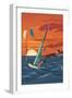 Windsurfers and Sunset-Lantern Press-Framed Art Print