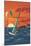 Windsurfers and Sunset-Lantern Press-Mounted Art Print