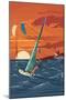 Windsurfers and Sunset-Lantern Press-Mounted Art Print