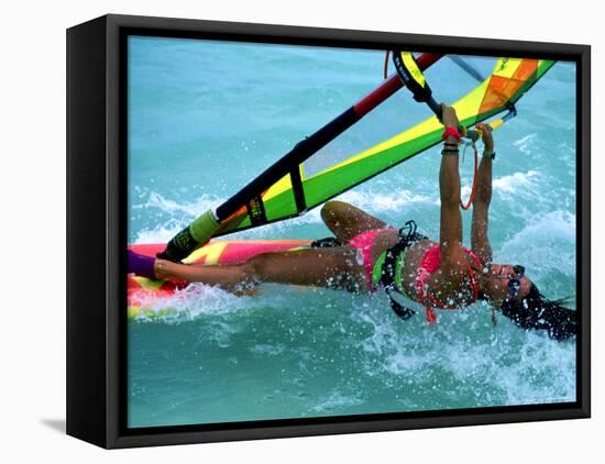 Windsurfing, Aruba, Caribbean-James Kay-Framed Stretched Canvas