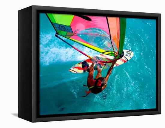 Windsurfing, Aruba, Caribbean-James Kay-Framed Stretched Canvas