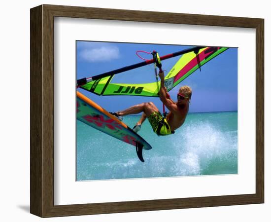 Windsurfing Jumping, Aruba, Caribbean-James Kay-Framed Photographic Print